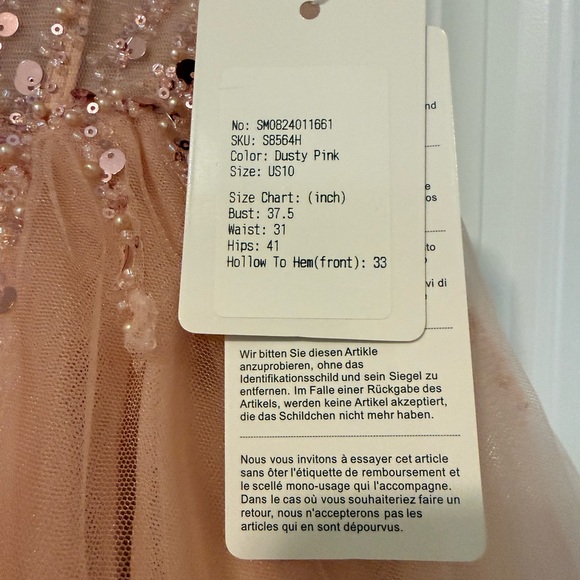 Stacees Dusty Pink Beaded Corset Tulle Cocktail Dress Lace Up Back Size 10 NWT - Picture 3 of 4